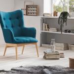Armlehn-Sessel, Gestell aus Stahl in Holzoptik, 87 x 71 x 98 cm, blau