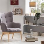 Armlehn-Sessel, Gestell aus Stahl in Holzoptik, 87 x 71 x 98 cm, hellgrau