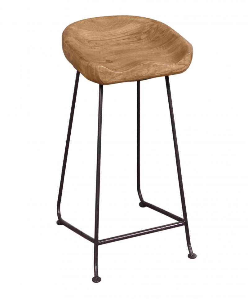 Barhocker, Akazie mit Metall, natur und schwarz, mit Fußstütze, 42 x 38 x 76 cm