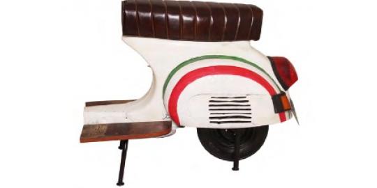 Barhocker Roller, Metall, Sitz Kunstleder-Optik, weiß mit farbigen Zierstreifen, recyceltes Roller-Heck, 110 x 53 x 88 cm