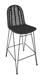 Barhocker aus Rattan, Gestell aus antikschwarzem Metall, 49 x 60 x 110 cm
