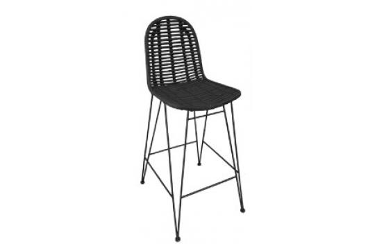 Barhocker aus Rattan, Gestell aus antikschwarzem Metall, 49 x 60 x 110 cm