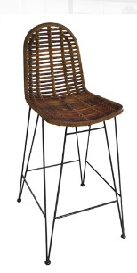Barhocker aus ungeschältem Rattan, Gestell aus antikschwarzem Metall, 49 x 60 x 110 cm, natur