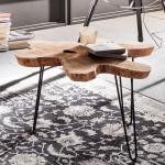 Couchtisch, Platte aus recyceltem Teak, Metall, 70 x 70 x 45 cm