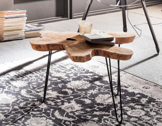 Couchtisch, Platte aus recyceltem Teak, Metall, 70 x 70 x 45 cm