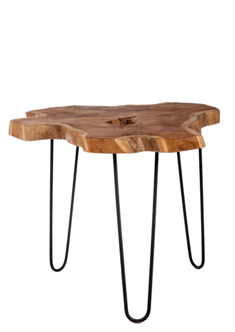 Couchtisch, Platte aus recyceltem Teak, Metall, 70 x 70 x 45 cm
