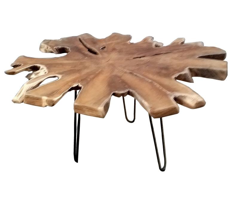 Couchtisch, Platte aus recyceltem Teak, Metall, 70 x 70 x 45 cm