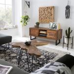 Couchtisch, Platte aus recyceltem Teak, Metall, 70 x 70 x 45 cm