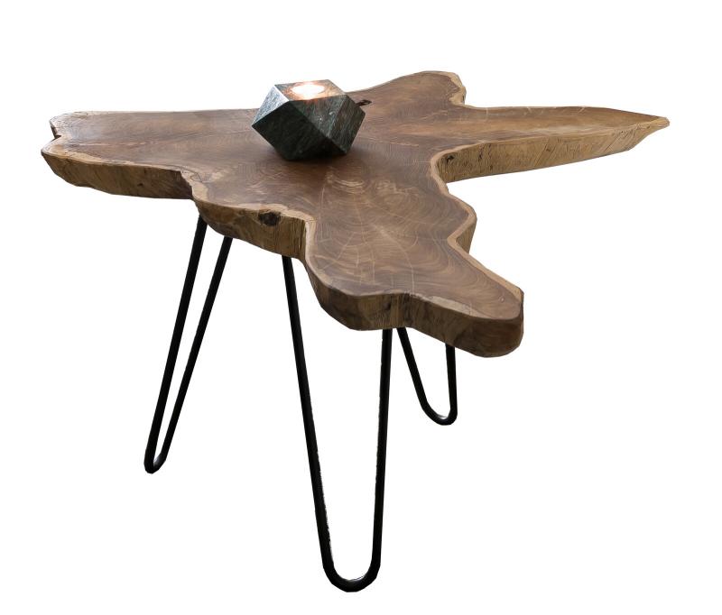 Couchtisch, Platte aus recyceltem Teak, Metall, 70 x 70 x 45 cm