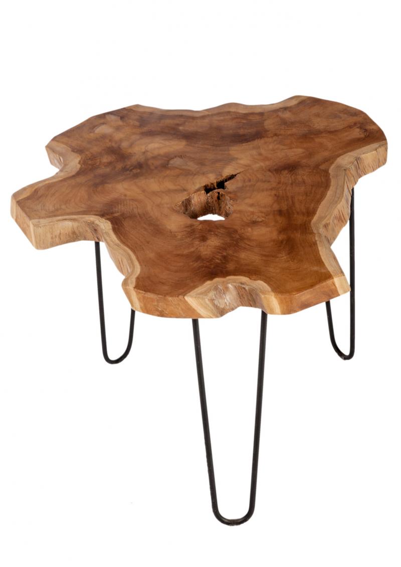 Couchtisch, Platte aus recyceltem Teak, Metall, 70 x 70 x 45 cm