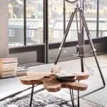 Couchtisch, Platte aus recyceltem Teak, Metall, 70 x 70 x 45 cm