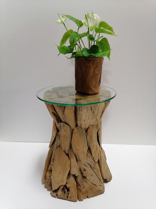 Holzwurzeltisch, inkl. Glasplatte