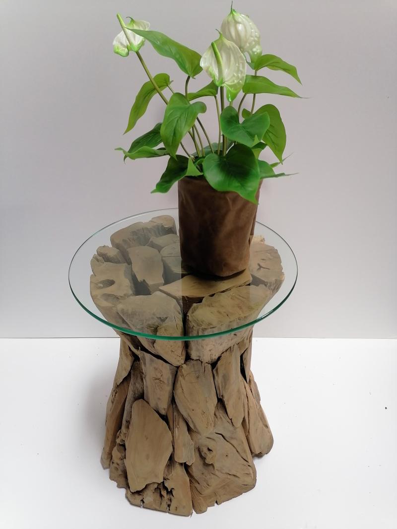 Holzwurzeltisch, inkl. Glasplatte