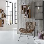 Stuhl aus ungeschältem Rattan, Gestell aus antikschwarzem Metall, 60 x 70 x 88 cm, natur