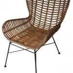 Stuhl aus ungeschältem Rattan, Gestell aus antikschwarzem Metall, 60 x 70 x 88 cm, natur