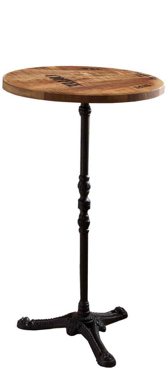 Tischplatte, lackiertes Mangoholz mit starken Gebrauchsspuren und schwarzer Schrift, 60 cm Durchmesser